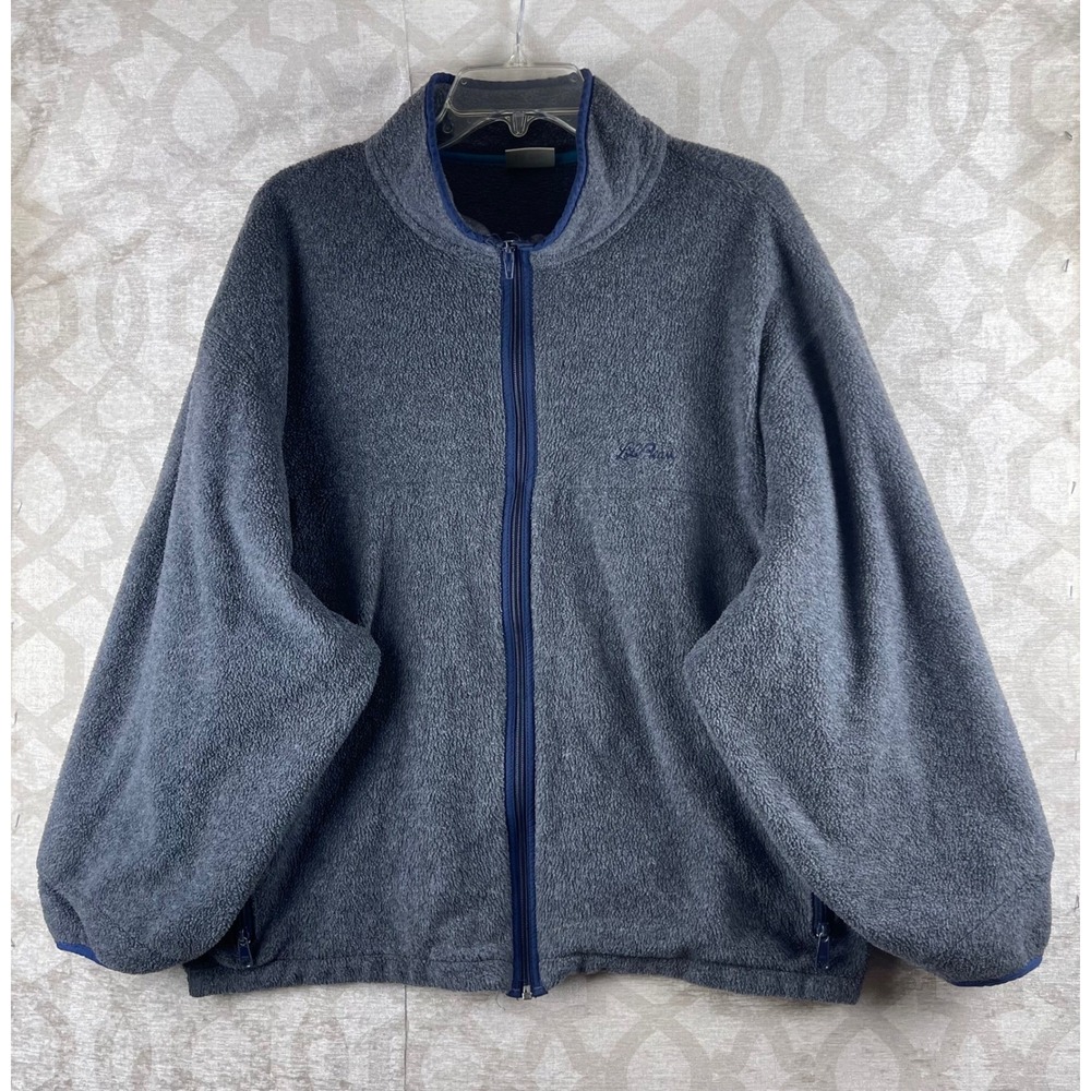 L.L. Bean Full Zip Fleece Jacket Men XL Gray Good Vintage Warm Outdoor Layering